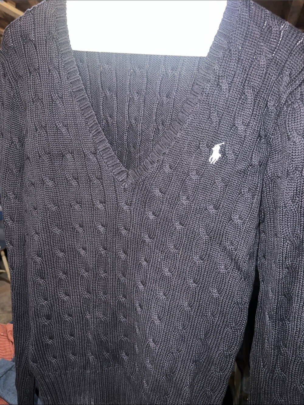 Polo by Ralph Lauren Womens Cable V-Neck Sweater - Black